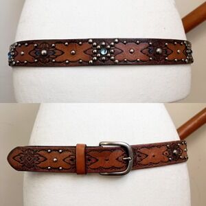 American Eagle Studded Embellished Leather Belt Size Large Western Y2K